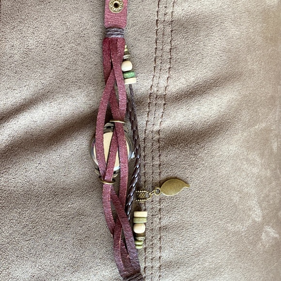 Kano Bak Brown Leather Beaded Bracelet 8" Watch - Picture 6 of 7